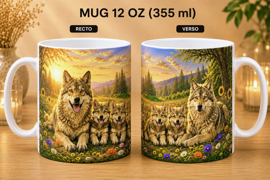 Mug céramique 12 oz (355 ml) – Loup Alpha en été, impression recto/verso – Sublimat Hél23